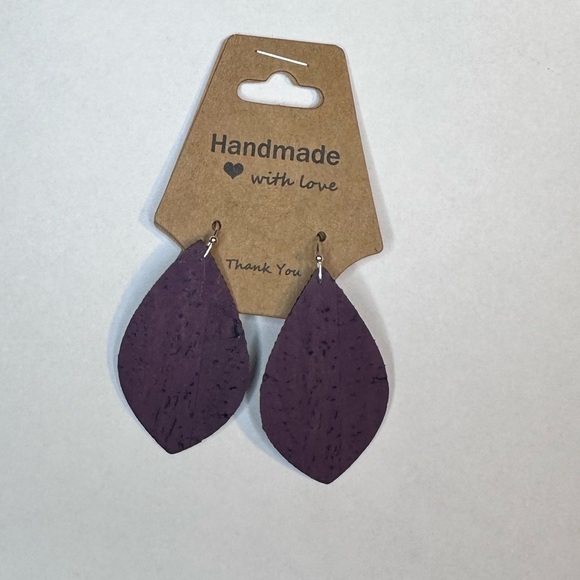 Purple cork earrings handmade - Picture 4 of 7